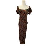 Lulus  Velvet Floral Off-the-Shoulder Maxi Dress Brown Puff‎ Sleeve Womens S New Photo 1