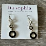 Lia Sophia Dapple Circle Dangle Vintage Earrings Gold Tone W Black Crystals Photo 1