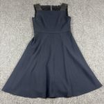Elie Tahari Elie Tahari Flared Dress Sz 2 Navy Blue Sleeveless Lamb Leather Straps Business Photo 0