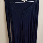 Pink Rose  Dark Blue Lace Accent Long Sleeve Top Photo 0