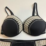 Victoria's Secret Black & Tan Crochet Two Piece Bikini Set Size 36DD Size Large Photo 2