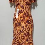 Topshop New Zebra Print Ruffle Sleeve Cutout Back Midi Dress Orange Multi Size 2 Photo 5