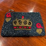 Tiana NY Crown Queen of Hearts Navy Blue Beaded Coin Purse Pouch Red Photo 1