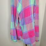 Free People We The Pink Plaid Button Down Shirt Oversized Boho Size S Photo 2