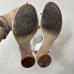 Uterque Zara White Rattan Trim Leather Sandals Heels Womens Shoes 9 w/shoe bag Photo 3