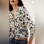 Ba&sh  Martha Floral Button-Up 3/4 Sleeve Blouse w shoulder pads Large Photo 2