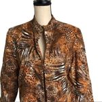 Anthracite Linen Animal Skin Print Crop Blazer Size 10 Brown Photo 6