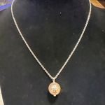 Tory Burch New Silver Necklace with T Logo Charm Gray Pearl Pendant MSRP $150 Photo 1