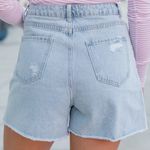 Pink Lily Stand Out Light Wash Distressed Denim Shorts Photo 3