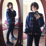 vintage • handknit sweater pullover chunky oversized navy blue 1990s cable knit Size L Photo 1