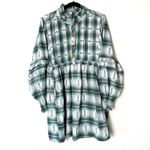 Free People Green Redwood Flannel Plaid Babydoll Mini Dress Size Medium Photo 2