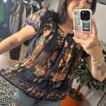 Free People  One Floral Short Sleeve Top Blue Size Medium Photo 2