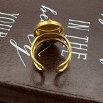 Vintage Floral Carved Ring – 1970s Cabochon, Gold Adjustable Handmade Orange Photo 5