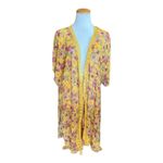 Derek Heart Womens  Floral Print Lace Trim Duster Chiffon Kimono Poncho - Sz L Photo 1
