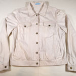 J. McLaughlin Womens White Jean Jacket Sz L Denim Soft Stretch Gold Buttons Large Photo 0