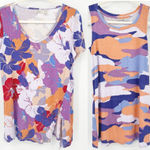 LOGO By Lori Goldstein Womens Bundle Lot (2) Floral Blouse & Camo Tank Top XS Photo 0