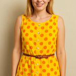 Vintage 70s Fritzi Yellow Polka Dot Dress with belt Dotted Swiss Size M Photo 0