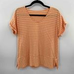 Soft Surroundings Tee T-Shirt Womens Medium Orange Stripe Cotton Rolled Cuffs Photo 1