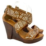 Diane Von Furstenberg  Tribal Opal Wedge Criss Cross Sandals Brown Beige 7.5 EUC Photo 0