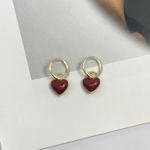 18K Gold Plated Love Heart Dangle Drop Earrings for Women, Red Heart Earrings Photo 0