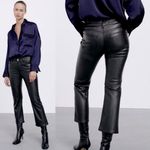 ZARA  Faux Leather CROPPED Trouser Flare Pants Jeans BLACK Size EU 32/0 NEW Photo 1
