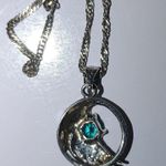 Sterling Silver 925 Necklace Angel Wing Pendant Teal Blue Crystal Rhinestone Photo 3