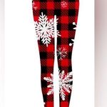 Snarttrend Red Plaid Snowflake Print Christmas Leggings Photo 0