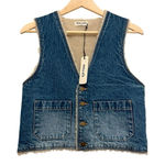 Rolla's Stevie Denim Sherpa Vest Women Size Small Blue Button Western Retro NEW Photo 0
