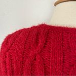 Cupcake Clothing Co. Solid Red Cable Knit V-Neck Cropped Sweater Photo 7
