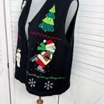 Bechamel Vintage Santa Ugly Christmas Sweater Vest V Neck Button Black Medium Photo 3