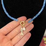Handmade Gold Fish & Pearl Charm Blue Glass Bead Necklace⭐️ Photo 2