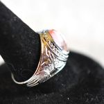 Source Unknown Exciting Lt. Pink Cut Glass Oval Stone Deer Etched Silver Tone Band Size 8 Ring Photo 1