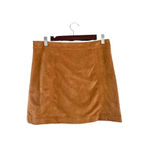 Gianni Bini  Faux Suede Camel Tan Zip Snap Flat Front Mini Skirt Size Medium Fall Photo 1