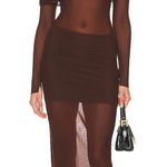 Lovers + Friends NWT  Fio size Large Anja Dujakovic Brown Mesh Long Sleeve Maxi Photo 0