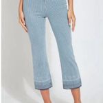 Lysse Daria Contrast Hem Denim Pattern Legging Pinstripe Fringe Timeless Coastal Photo 0