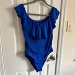 Trina Turk Women’s Monaco Off The Shoulder Ruffle One Piece Swim Blue Size 12 Photo 2