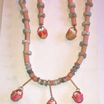 MAKU Handmade Vintage Pottery Beaded Basket Necklace and Earring Set Pink Photo 1