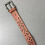 Fossil  Womens Pink Leather Belt Medium Silver Buckle Boho Floral Cut Out Stud Photo 2
