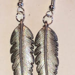 Handmade Silver Tone Boho Feather Earrings Photo 0