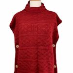 Nadia Rima NWT Cozy Red Cowl Neck Side Button Cable Knit Poncho Photo 0