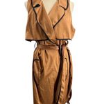 THREAD Sleeveless Shawl Collar Belted Trench Wrap Dress 2X Camel Brown New Photo 0