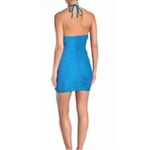 Free People  Bali Babe Hold On Mini Button Down Stretch Smocked Turquoise Dress Photo 9