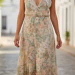 Aakaa Floral Cross-Back Maxi Dress Size M • Thin Straps • Pale Colors NWT Photo 0