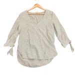 H&M  Green and White Striped V-Neck Blouse Photo 0