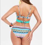 Women's Lake Blue Geometric Crossover Top/Cheeky Bottom 2 Piece Bikini Set sz L Size L Photo 2