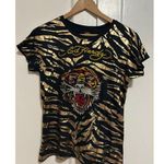 Ed Hardy  women’s size Medium Shirt size M Black Tiger Print Short Sleeves Cotton Photo 0