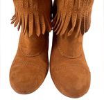 BCBGirls Inkie’s Brown Suede Fringe Roper Style Ankle Boots Side Zip Round Toe Photo 2