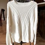 Dress Up Cable Knit Crewneck Cream Beige Pullover Sweater Womens Large Comfy Photo 2