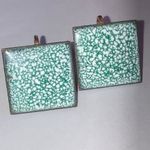 Green and White Square Screw Back Vintage Boho Earrings Photo 0