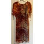 SUNDANCE Brown & Cream 100% Silk Boho Print Chiffon Blouson Knee Length Dress S Photo 1